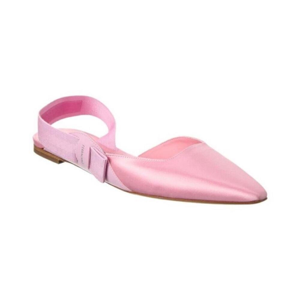 Ferragamo pink satin slip on mules